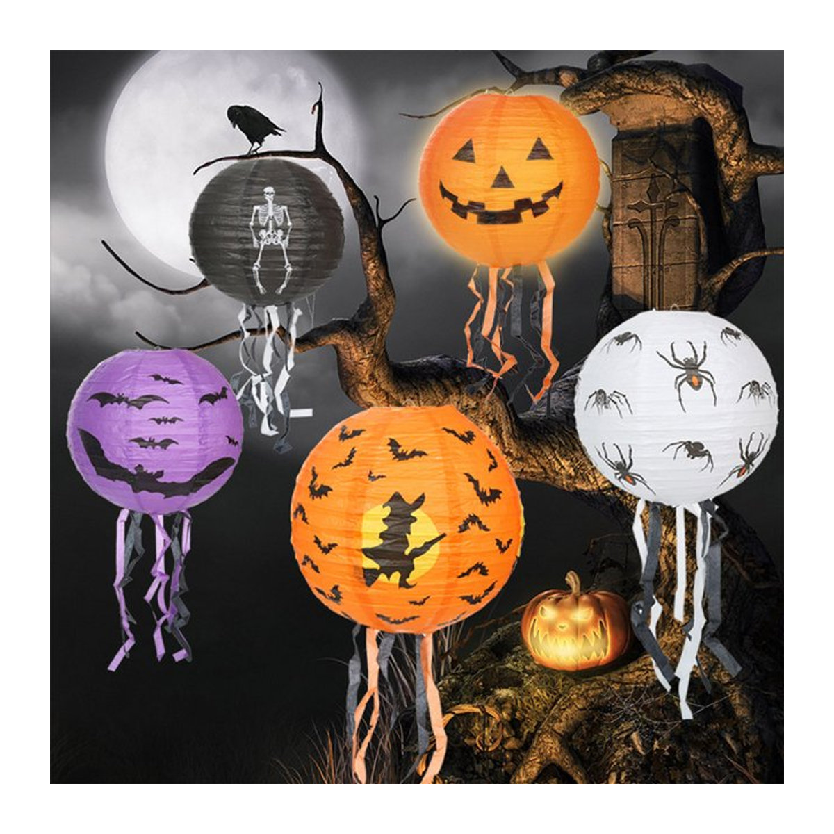 Halloween Papierlaterne als hängender Geist in Schwarz zur Dekoration für Indoor und Outdoor - Bild 1