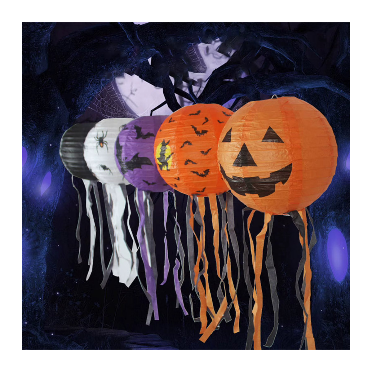 Halloween Papierlaterne als hängender Geist in Schwarz zur Dekoration für Indoor und Outdoor - Bild 3