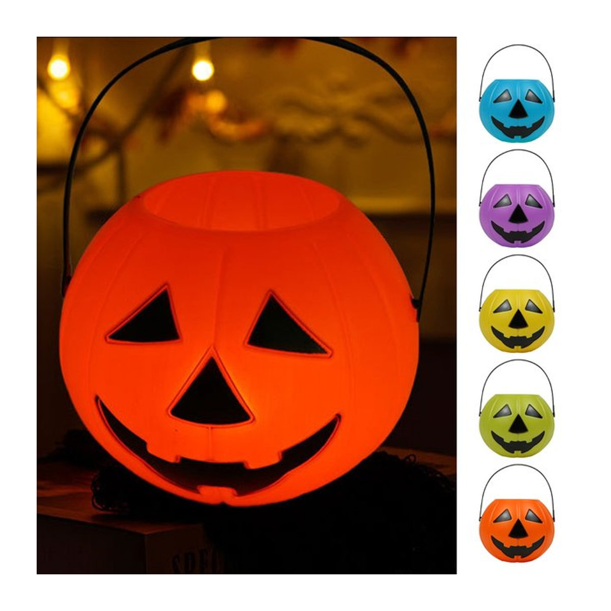 Halloween Süßigkeiten Eimer Kürbis Korb in Orange und Gelb für Kinder als Party Dekoration - Bild 1