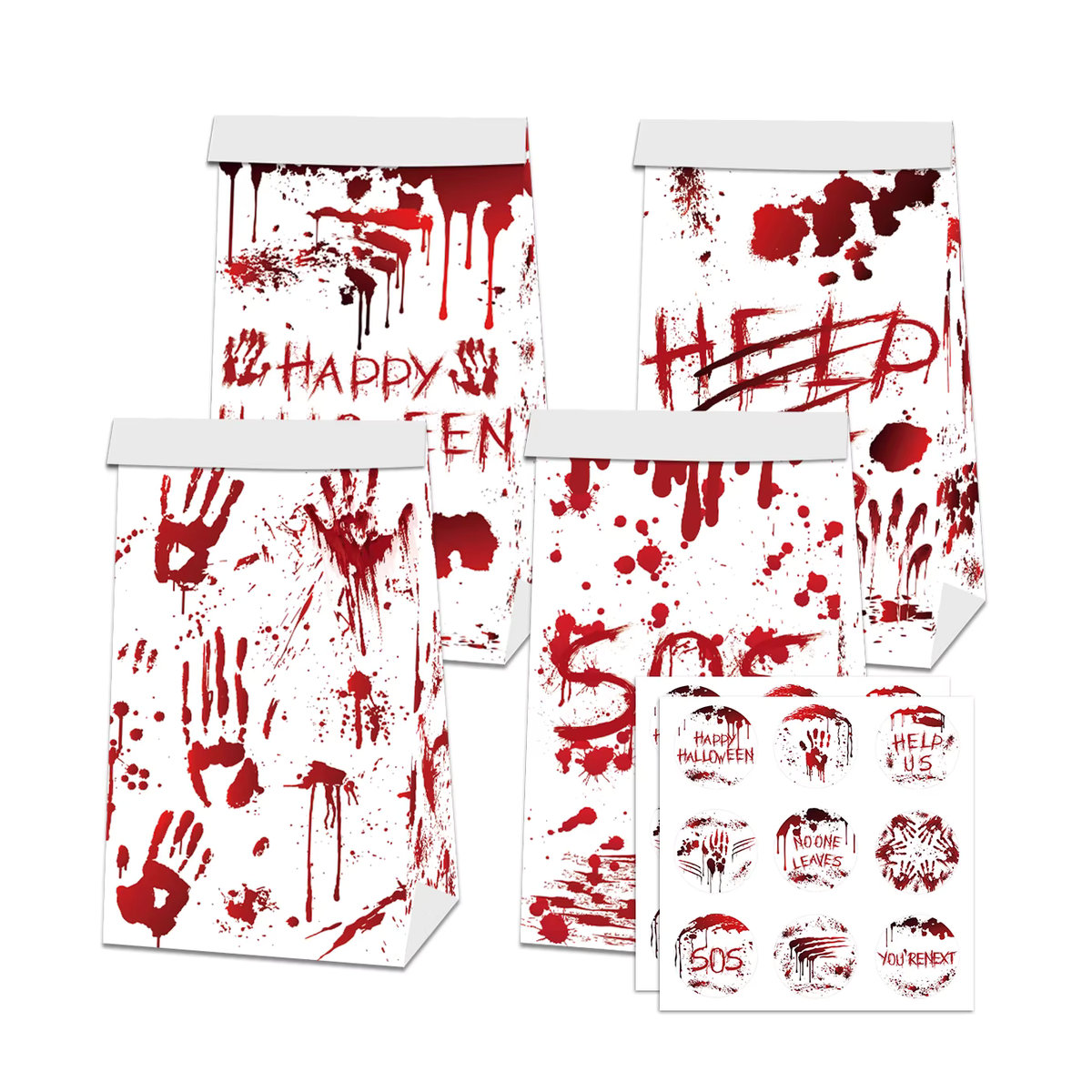 Halloween Süßigkeiten Tüte mit blutigem Handabdruck in Weiß aus Papier für Partyzubehör und Geschenke - Bild 6