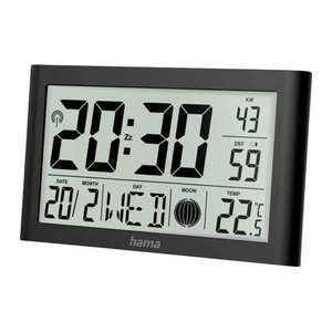 Hama Digitale Wanduhr Martinique in Schwarz mit Thermometer und Hygrometer als moderne Funkuhr