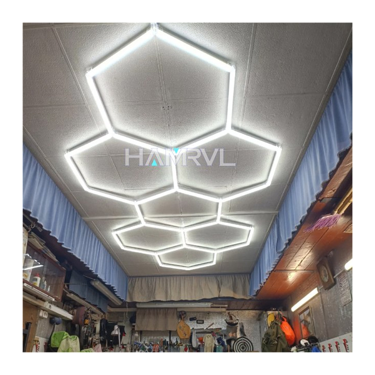 HAMRVL Moderne Sechseckige LED-Deckenlampe in Weiß für Garage, Werkstatt und Showroom - Bild 1