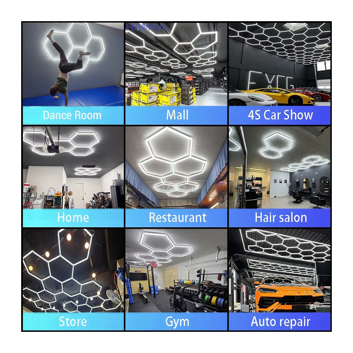 HAMRVL Sechseckige LED-Garagenbeleuchtung aus Aluminium in Alufarben, Dimmbar 3000K-6000K, Modernes Design für Werkstatt, Friseursalon oder Fitnessstudio - Bild 5