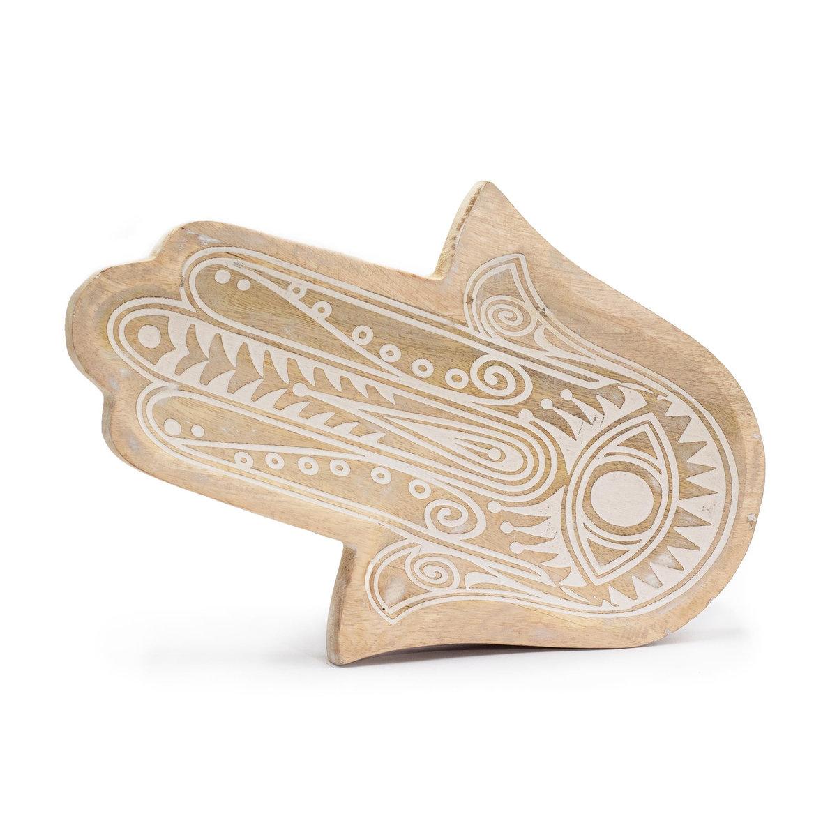 Hamsa Weißwasch Langes Tablett aus Holz mit Paisley-Muster in Weiß, B/T/H: 30 x 20,5 x 2,5 cm - Bild 2