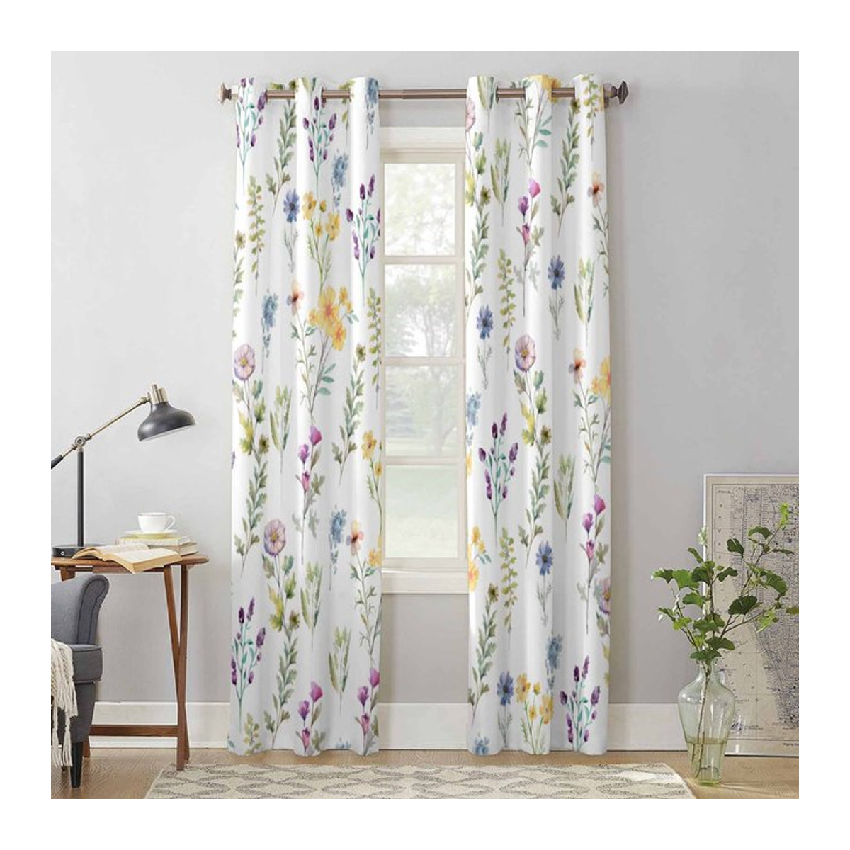 Handbemalte Fenstervorhänge mit Blumen-Aquarell-Design von Binchi Outdoor Equipment, halbtransparent, multicolor, Breite: 135 cm, Höhe: 60 cm - Bild 1