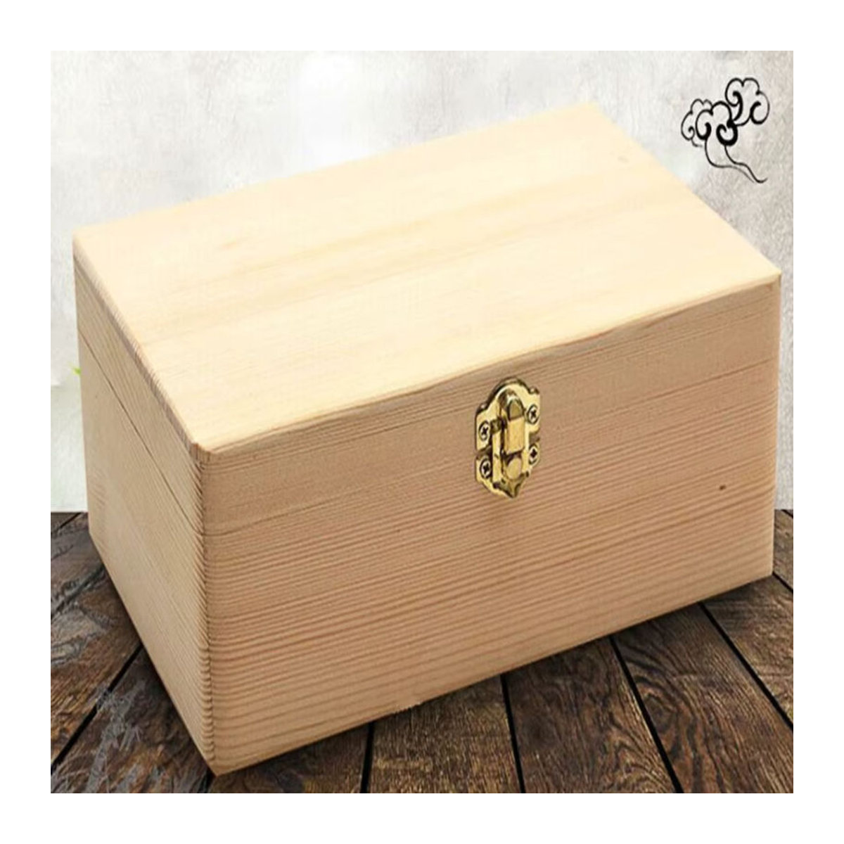 Handgefertigte Aufbewahrungsbox von hedahlia aus Naturholz in Braun und Beige mit Deckel und goldenem Schloss als Schmuckschatulle und Postkarten-Organizer - Bild 3