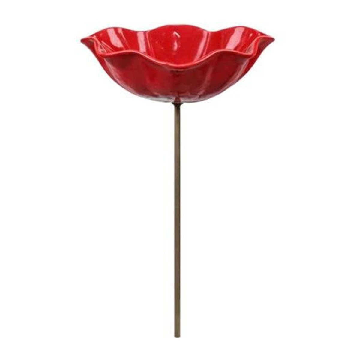 Handgefertigte Bienen-Trinkstation von huaqianguhh aus Metall in Blumenform, rote Badebecken für Vögel und Schmetterlinge mit Erdspieß zur Garten- und Hofdekoration - Bild 1