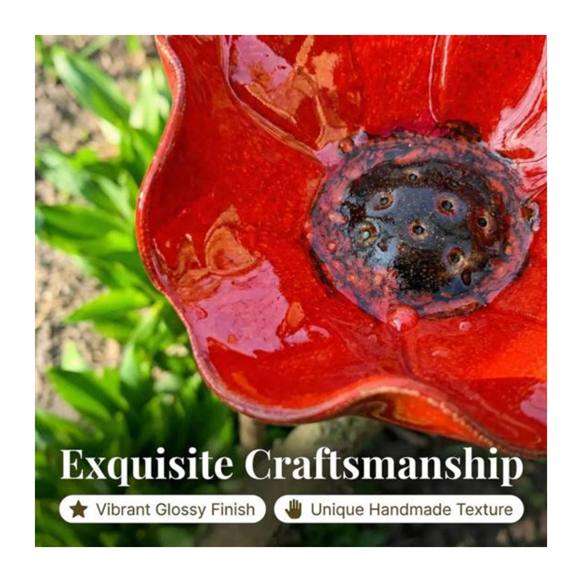 Handgefertigte Bienen-Trinkstation von huaqianguhh aus Metall in Blumenform, rote Badebecken für Vögel und Schmetterlinge mit Erdspieß zur Garten- und Hofdekoration - Bild 2