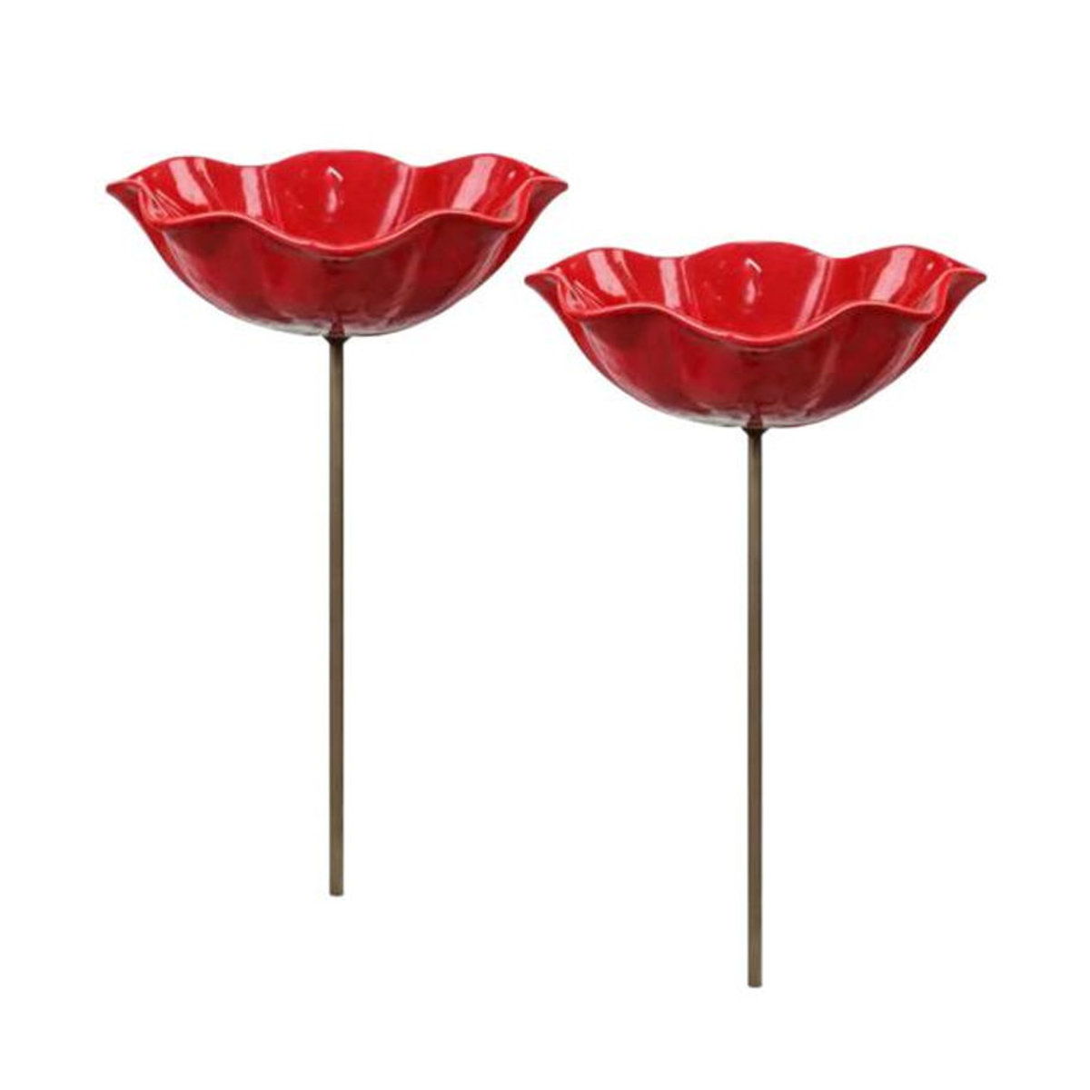 Handgefertigte Bienen-Trinkstation von huaqianguhh aus Metall in Blumenform, rote Badebecken für Vögel und Schmetterlinge mit Erdspieß zur Garten- und Hofdekoration - Bild 5