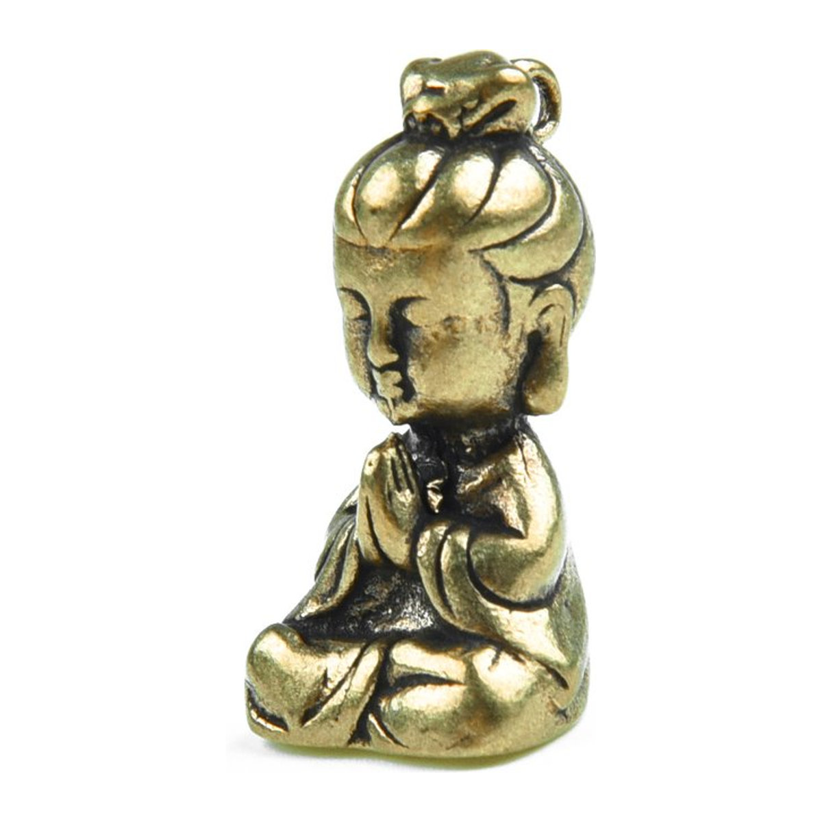 Handgefertigte Guanyin Buddha Statue aus massivem Messing als dekorative Miniaturfigur für dein Zuhause oder dein Büro - Bild 1