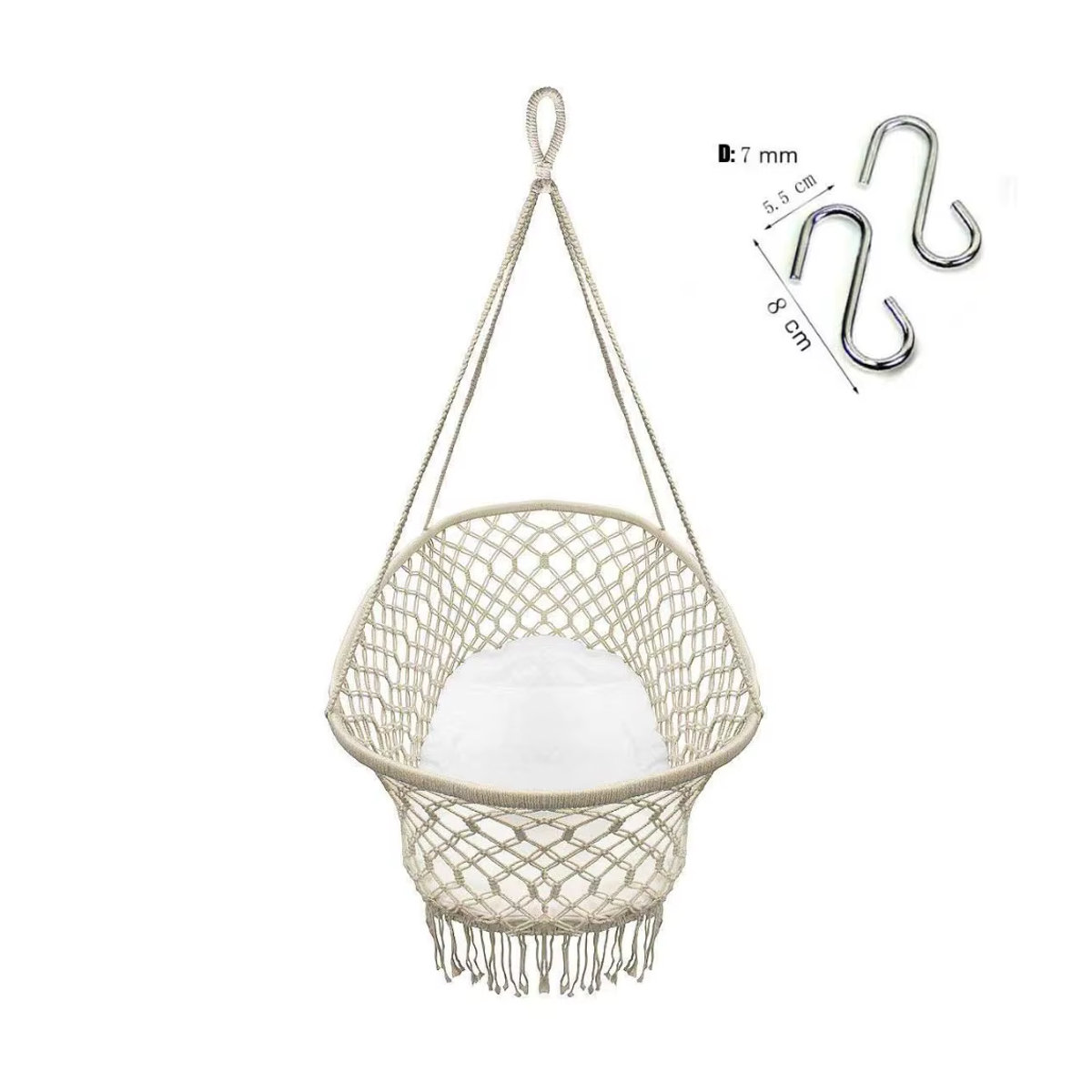 Handgefertigte hängende Wiege im Bohemian Stil für Neugeborene, tragbarer Schaukelschläfer für das Kinderzimmer, Weiß/Beige, B: 59 cm, T: 59 cm, H: 35,56 cm - Bild 1