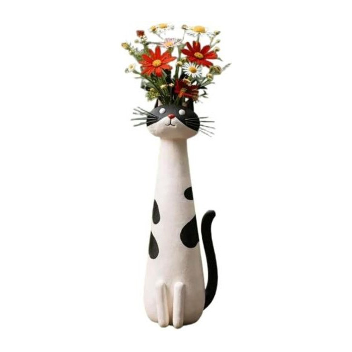Handgefertigte Katzenvase von Global Garb in Weiß aus Harz für Blumen und Pampasgras - Bild 1