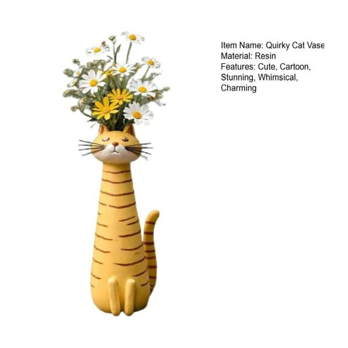 Handgefertigte Katzenvase von Global Garb in Weiß aus Harz für Blumen und Pampasgras - Bild 2