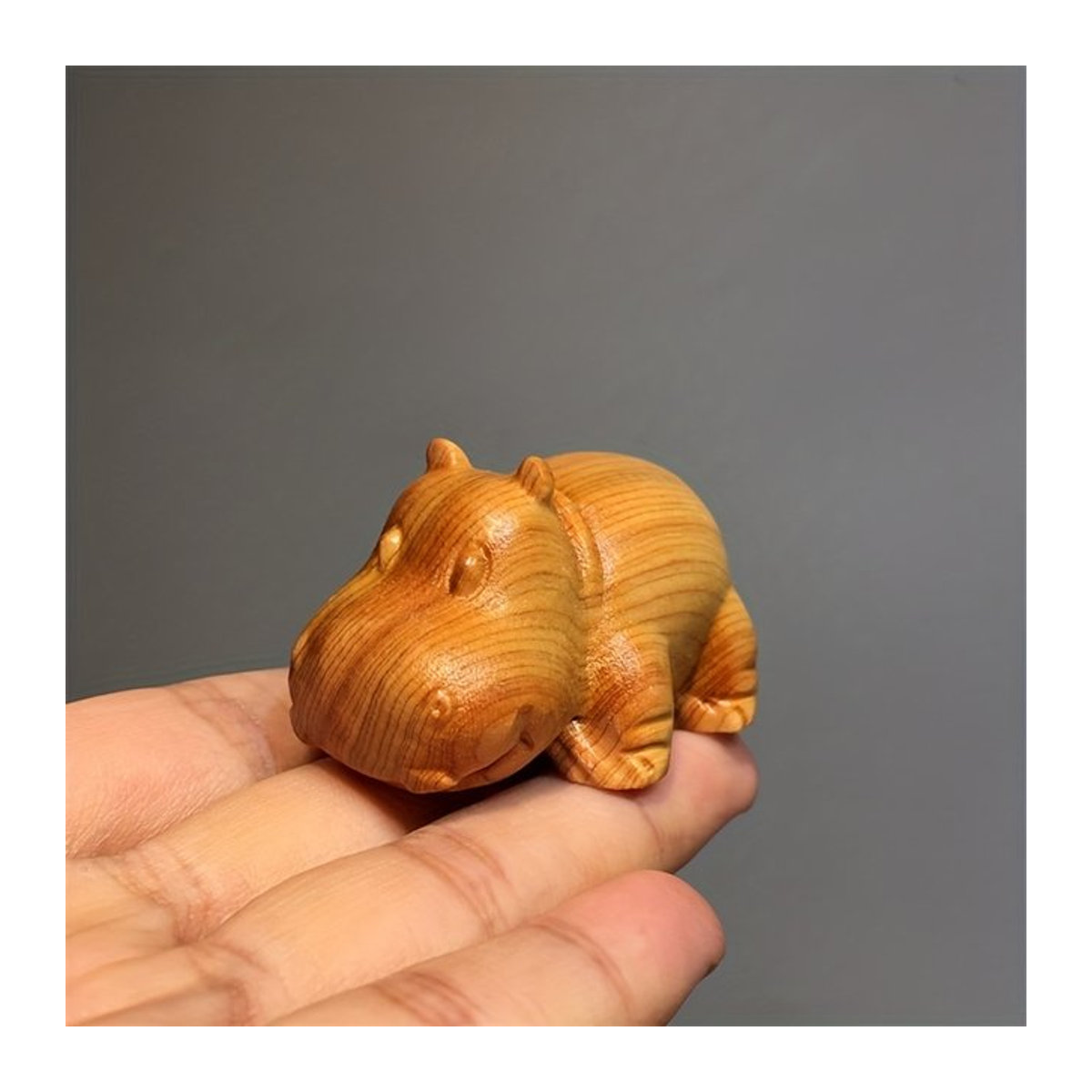 Handgefertigte Nilpferd-Holzschnitzerei als Miniatur-Desktop-Dekoration aus Massivholz - Bild 1