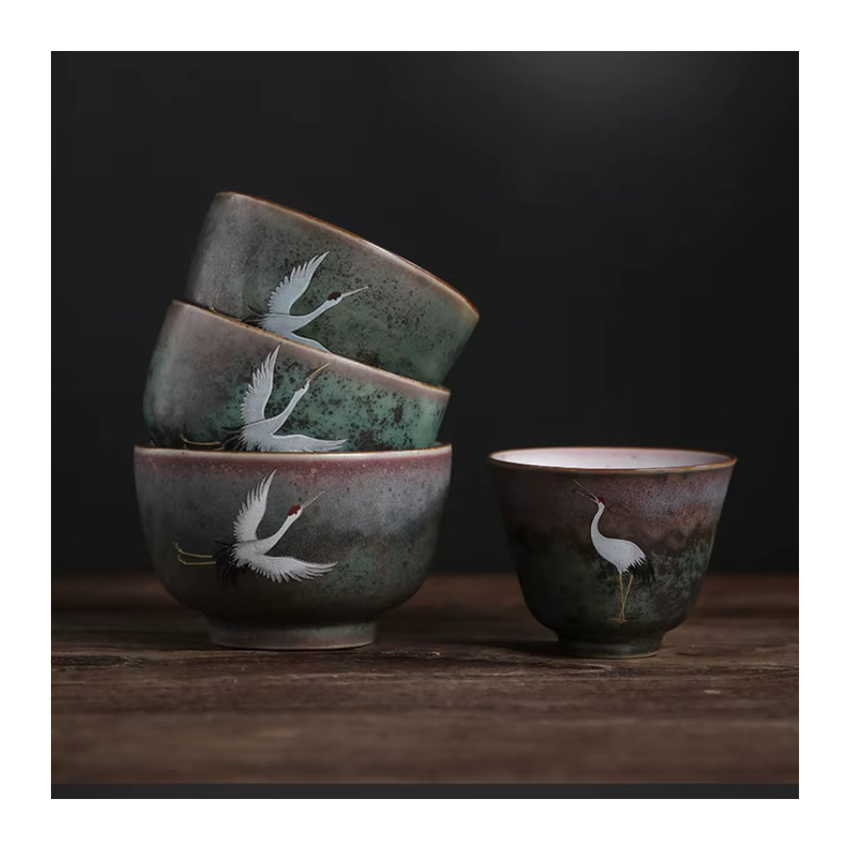 Handgefertigte Retro-Teetasse aus Keramik im Ruihe Chengxiang Crane Design, mehrfarbig und rund - Bild 2