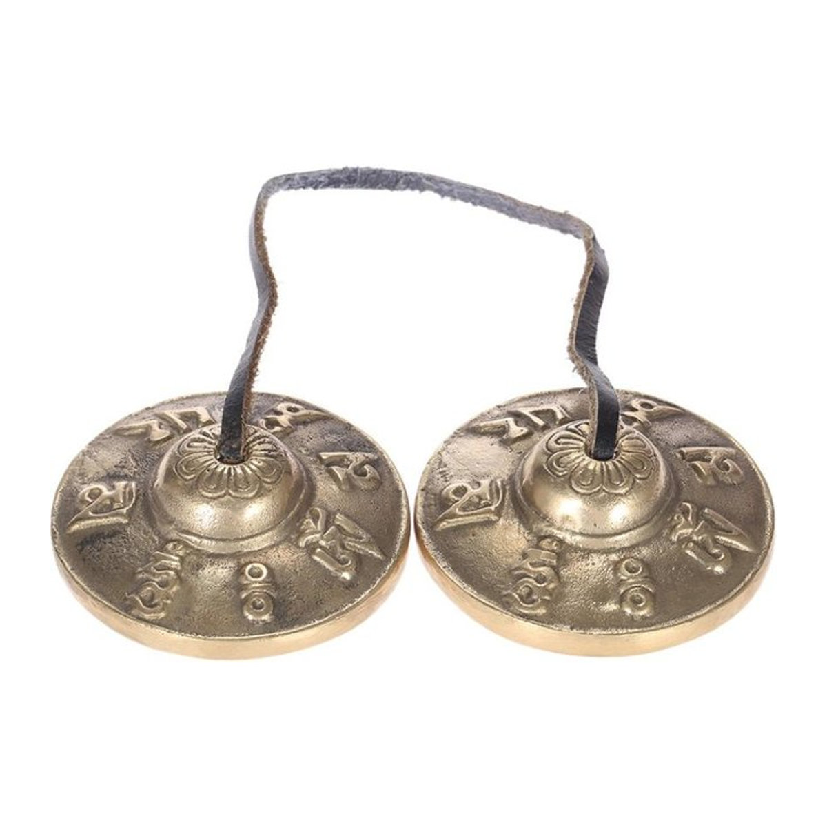 Handgefertigte tibetische Tingsha-Beckenglocke zur Meditation mit den acht buddhistischen Glückssymbolen, Durchmesser: 6,5 cm - Bild 1