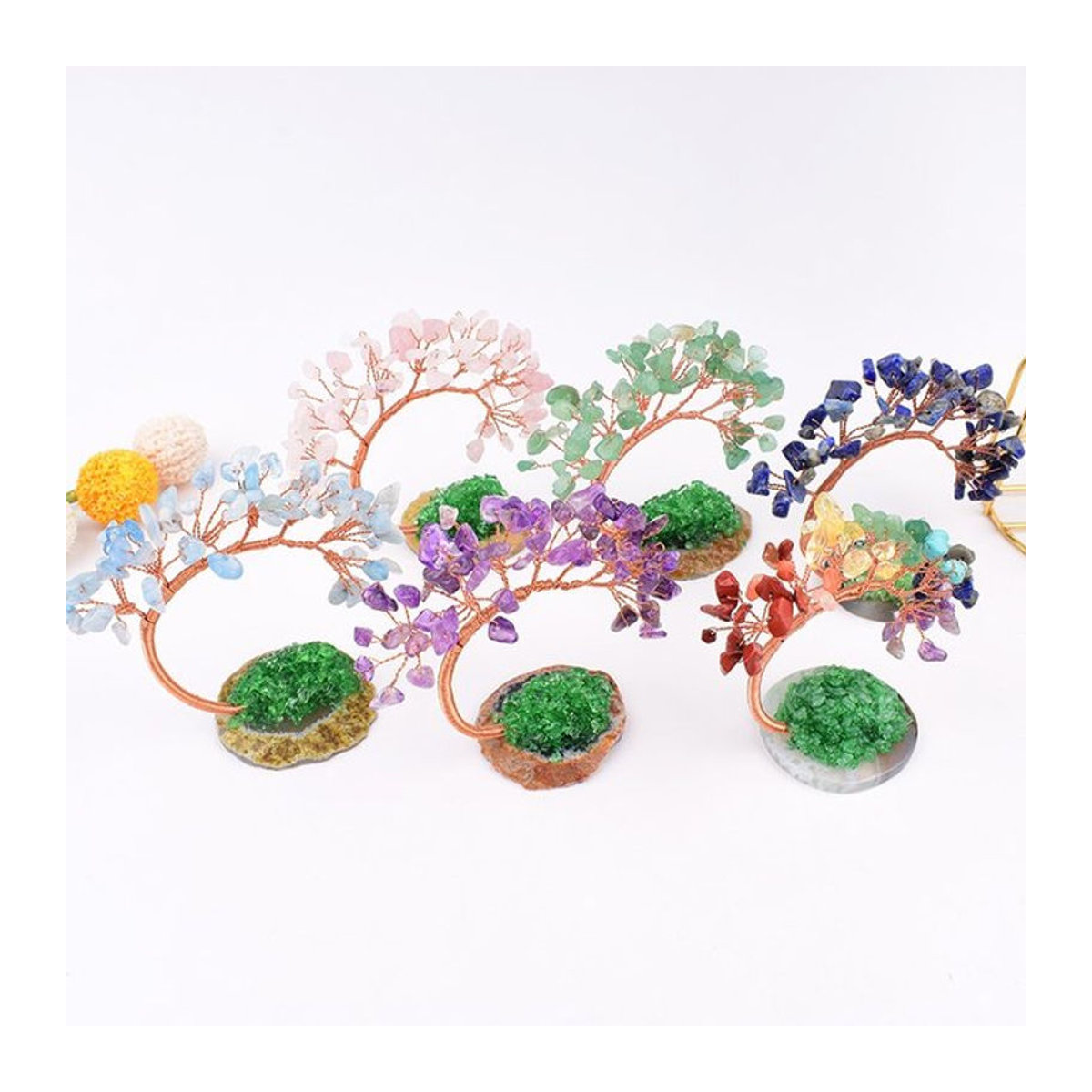 Handgefertigter Kristallbaum aus natürlichem Achat von RYCRYSTAL in Blau und Mehrfarbig als Bohemian Dekoration und Reiki-Heilornament - Bild 1