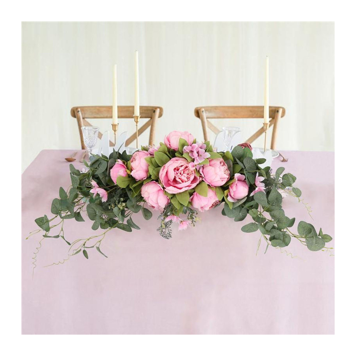 Handgefertigter künstlicher Pfingstrosen-Kranz von xianyi01 in Champagner als florale Girlande zur Dekoration für Hochzeit, Party oder Spiegel in Beige und Rosa - Bild 1