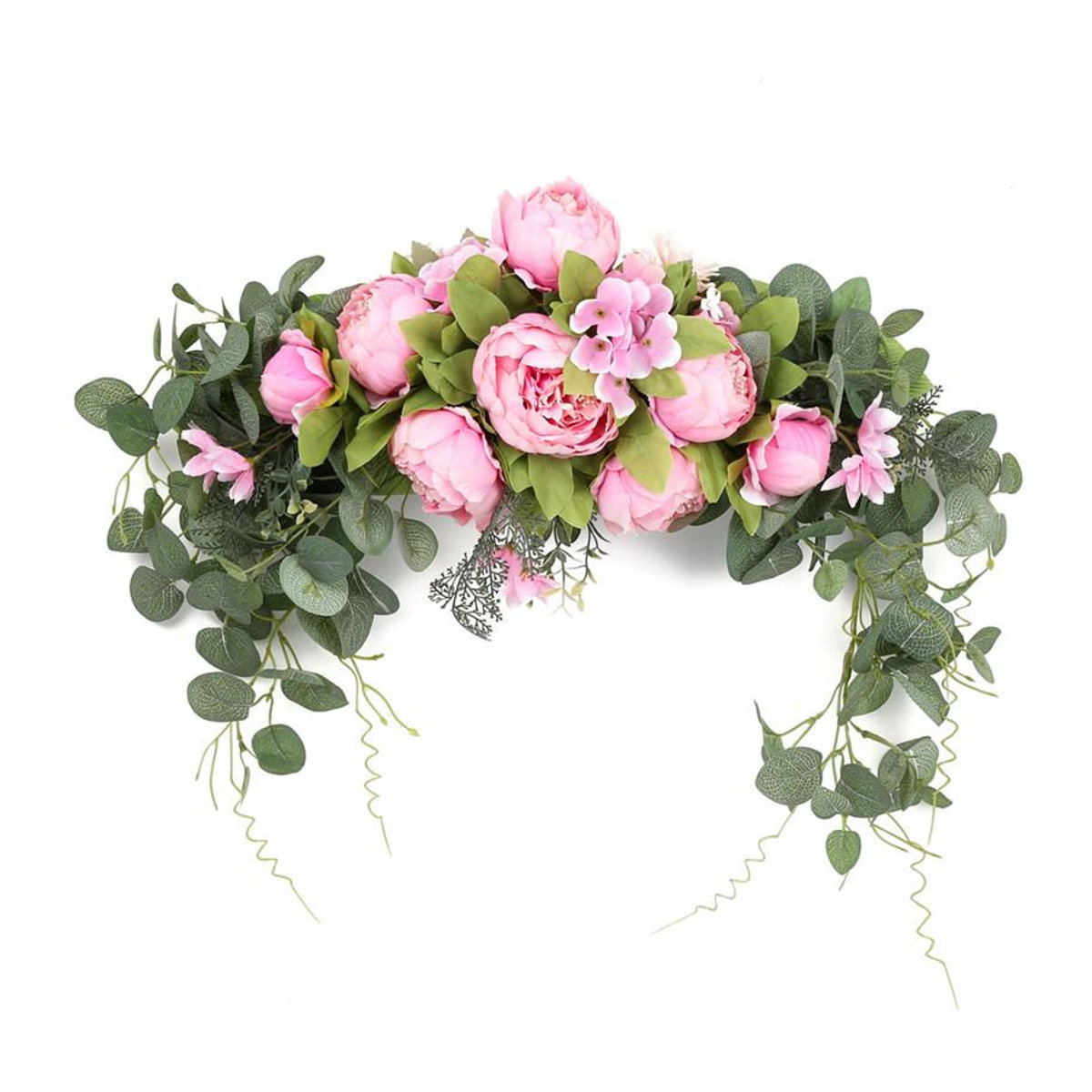 Handgefertigter künstlicher Pfingstrosen-Kranz von xianyi01 in Champagner als florale Girlande zur Dekoration für Hochzeit, Party oder Spiegel in Beige und Rosa - Bild 3