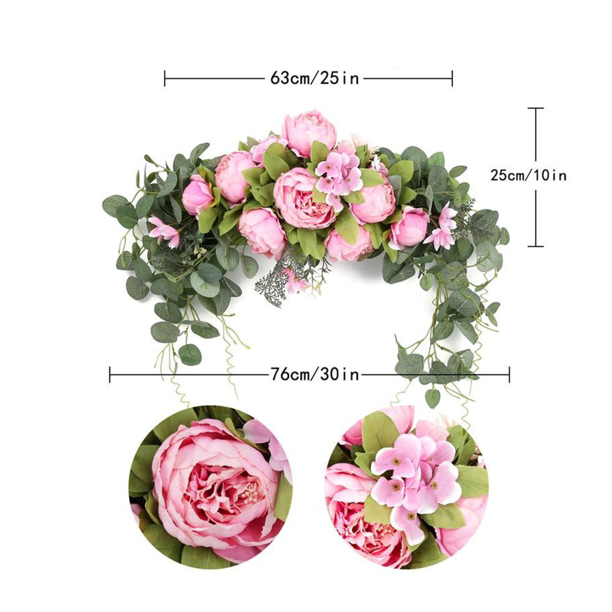 Handgefertigter künstlicher Pfingstrosen-Kranz von xianyi01 in Champagner als florale Girlande zur Dekoration für Hochzeit, Party oder Spiegel in Beige und Rosa - Bild 4