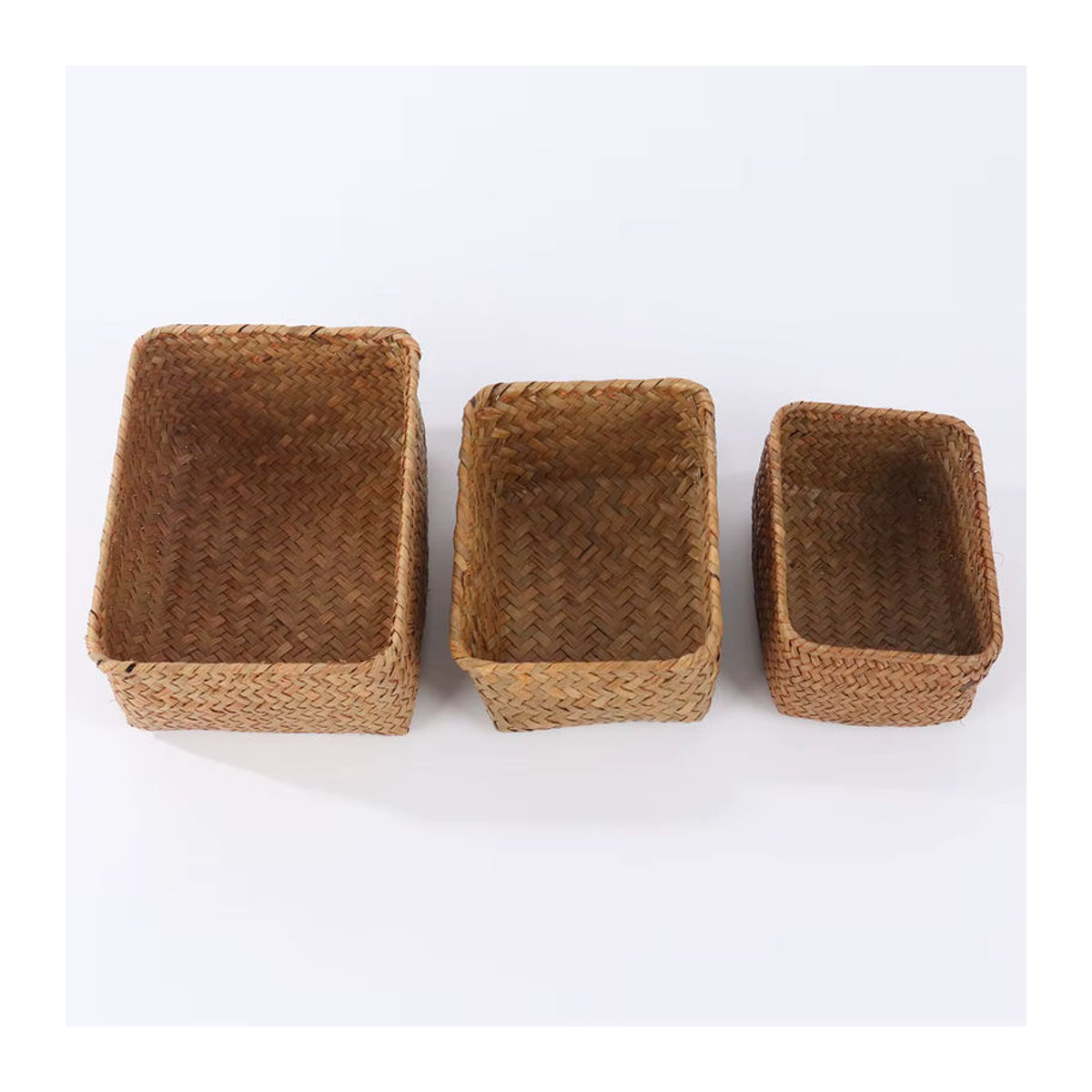 Handgefertigter rechteckiger Aufbewahrungskorb von KANNERT aus Seegras, Stroh und Rattan in Grün und Braun für Obst, Kosmetik oder als Dekoration - Bild 5