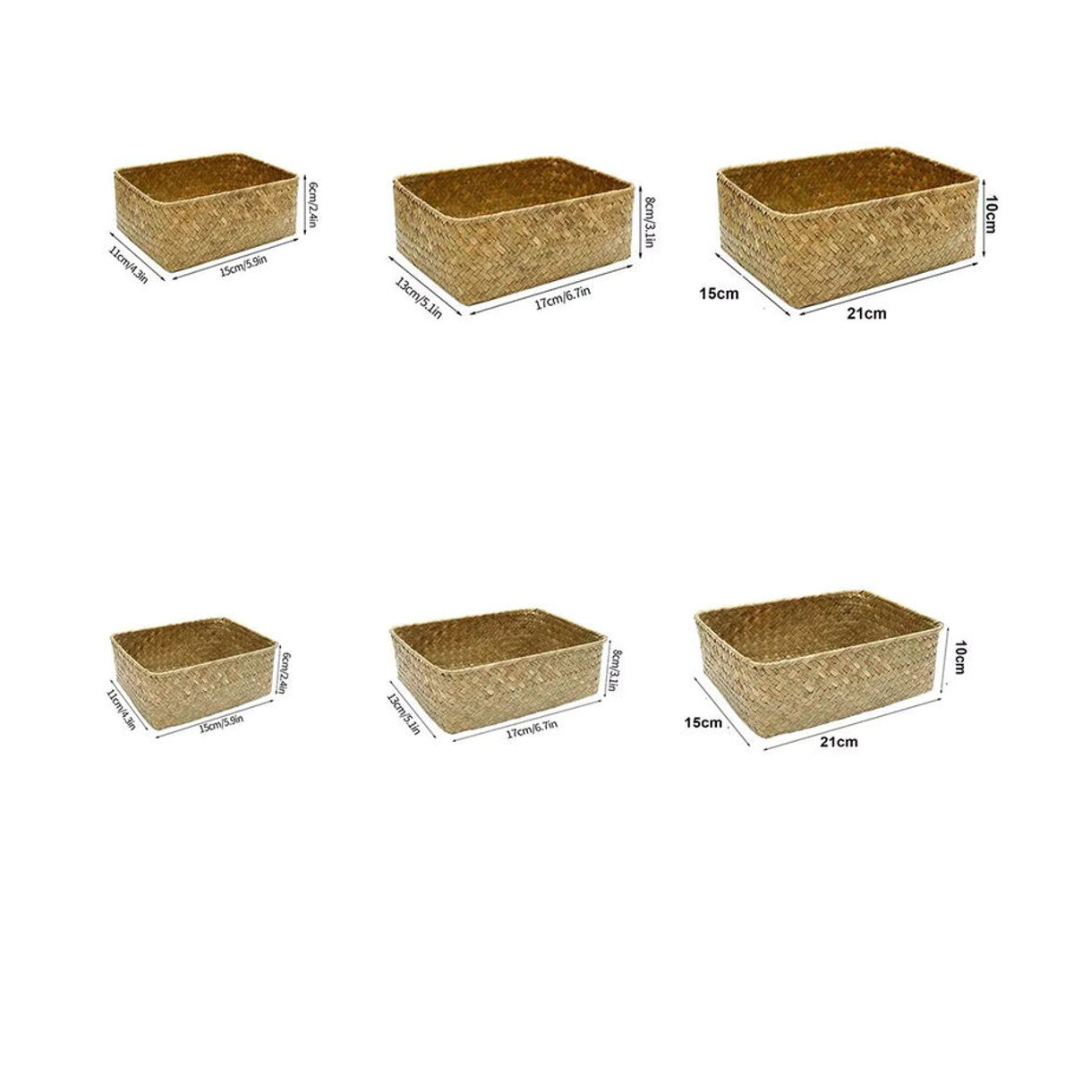 Handgefertigter rechteckiger Aufbewahrungskorb von KANNERT aus Seegras, Stroh und Rattan in Grün und Braun für Obst, Kosmetik oder als Dekoration - Bild 6