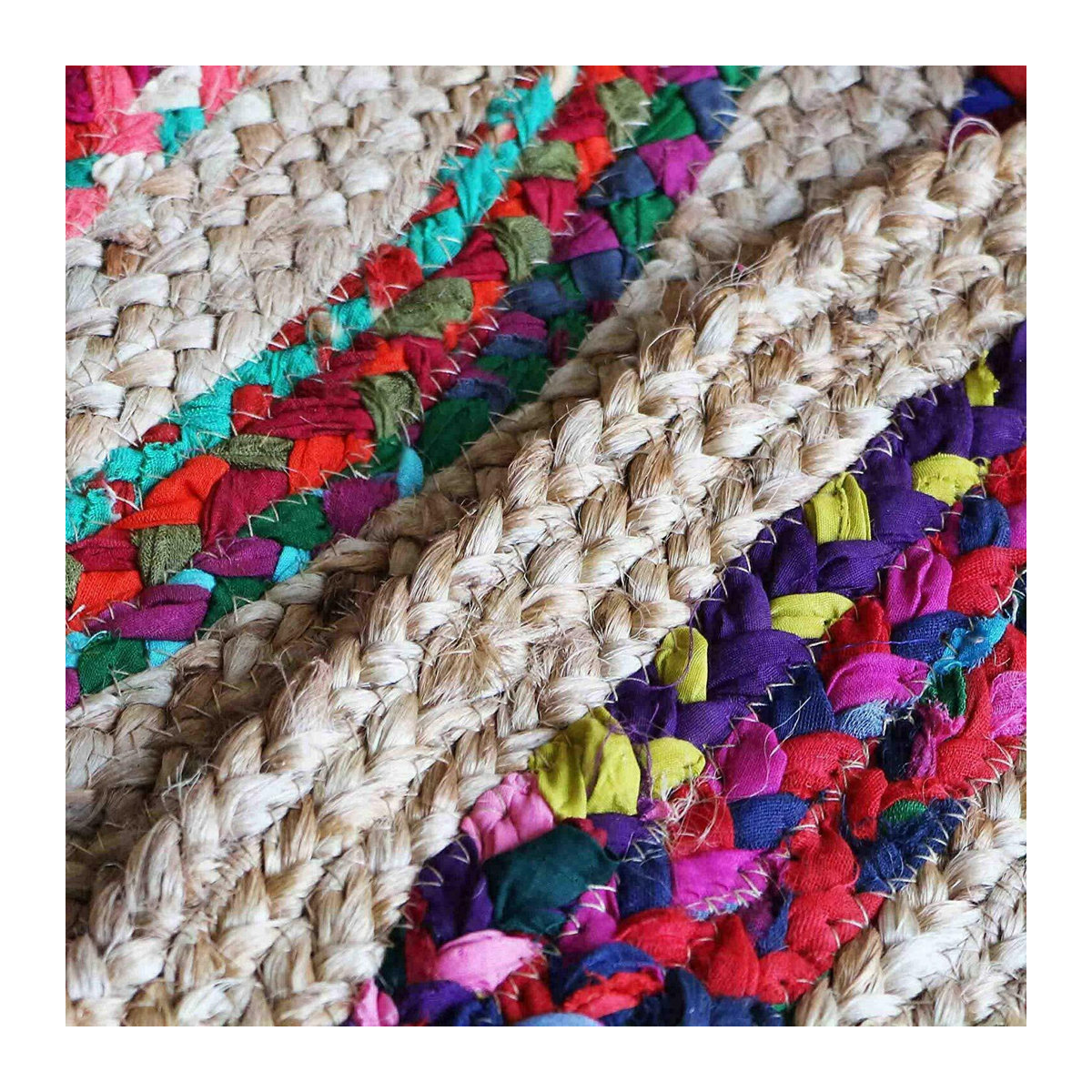 Handgefertigter runder Jute Teppich von King of the Jute Rugs in Bunt, Durchmesser: 90 cm - Bild 3