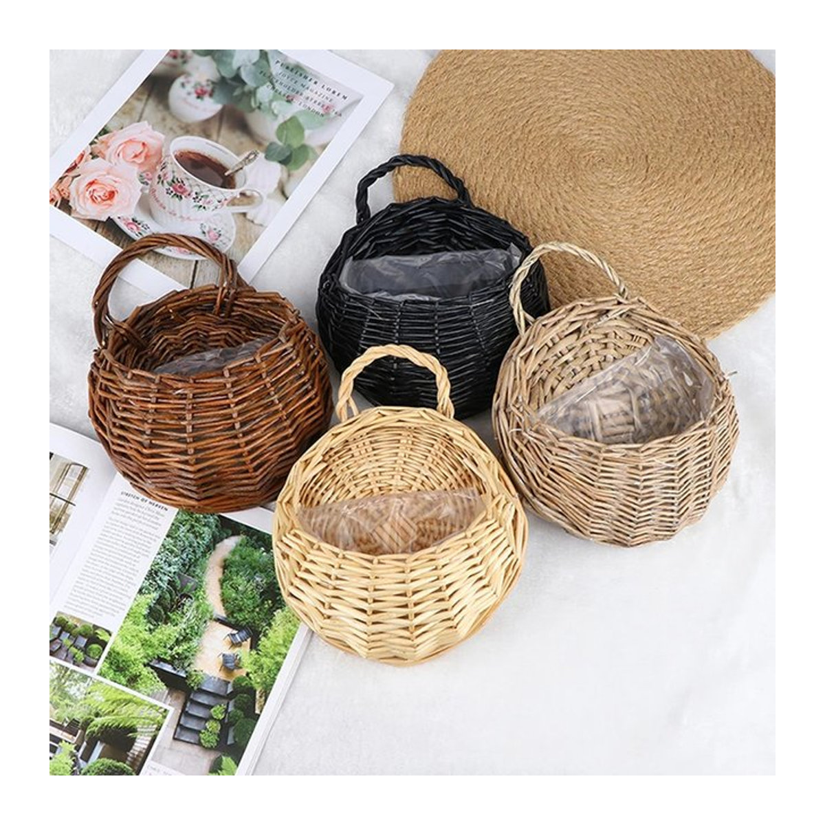 Handgefertigter Wandbehang aus Rattan von TPXCKz, runder Weidenkorb als hängender Pflanztopf im Bohemian-Stil, mehrfarbig - Bild 1