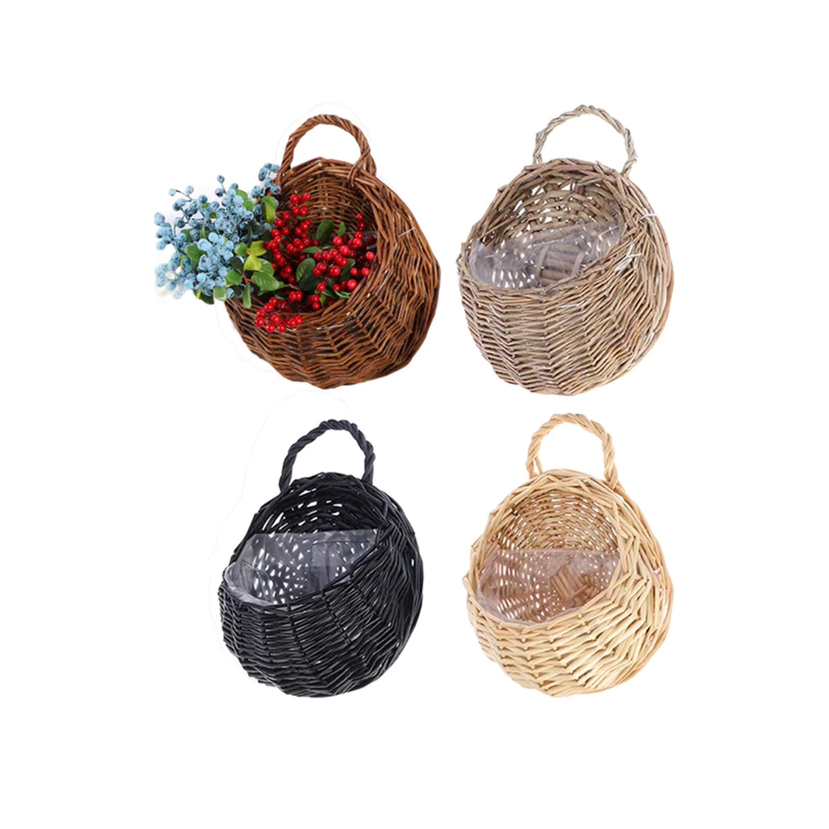 Handgefertigter Wandbehang aus Rattan von TPXCKz, runder Weidenkorb als hängender Pflanztopf im Bohemian-Stil, mehrfarbig - Bild 4