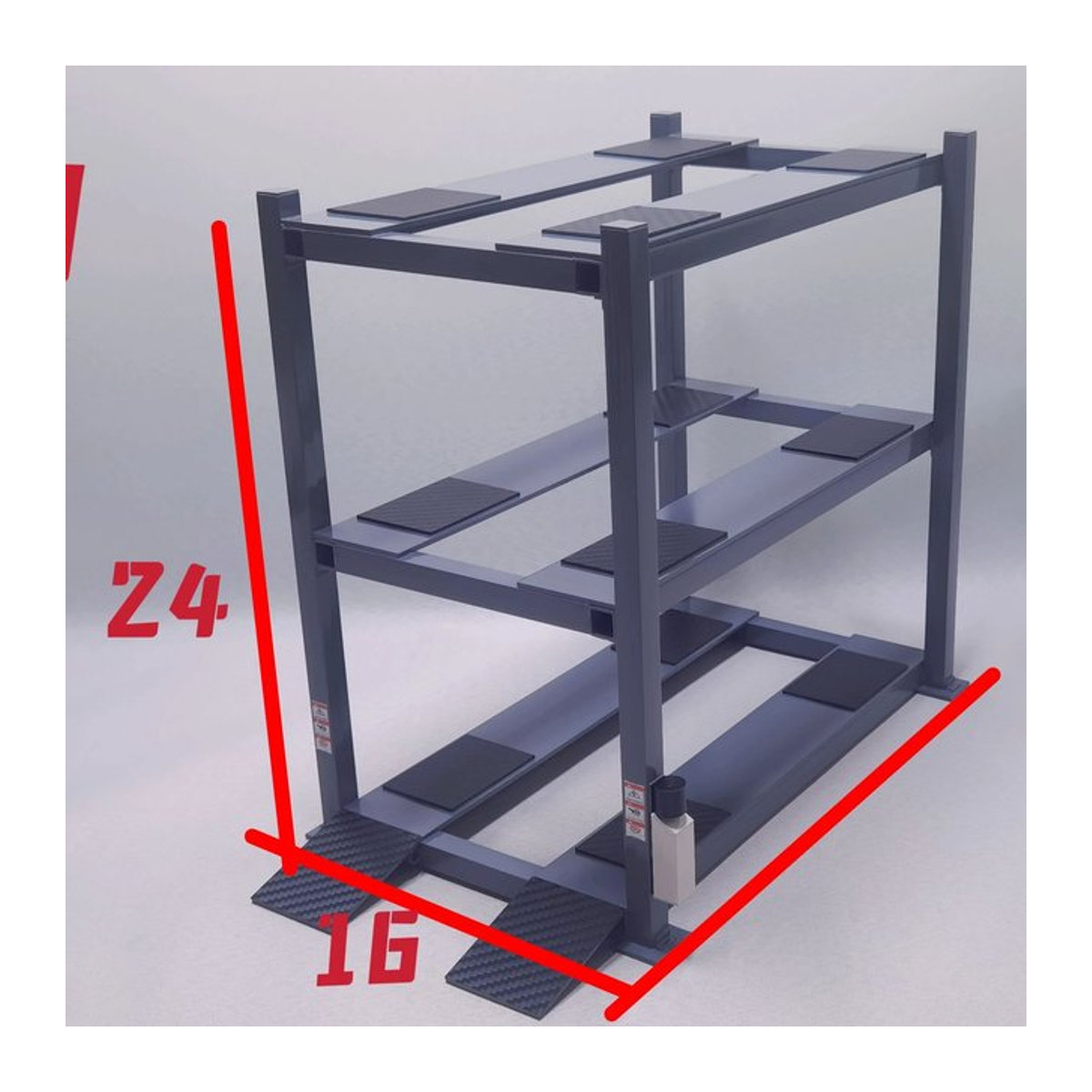 Handgefertigtes Diorama-Lift Modellauto-Ständer von VWHUVW, Maßstab 1:18, 3-lagig, Grau, Metall, rechteckig und minimalistisch - Bild 1