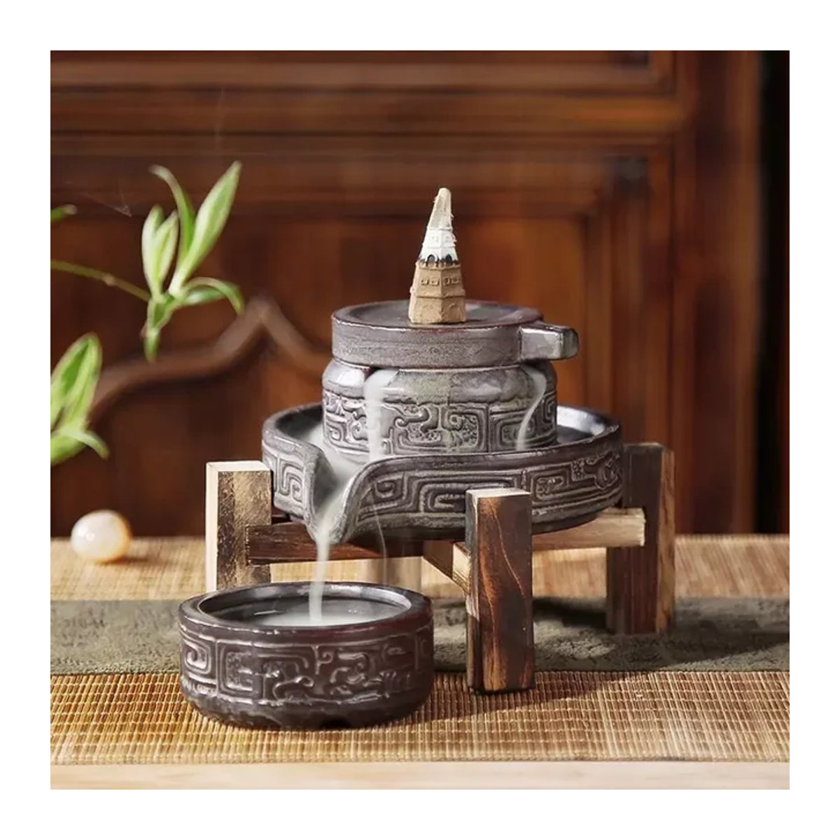 Handgefertigtes Keramik-Räuchergefäß von MINIDEAL in Grau für Zen-Meditation und Rückfluss-Räucherstäbchenhalter mit geometrischem und orientalischem Design - Bild 1