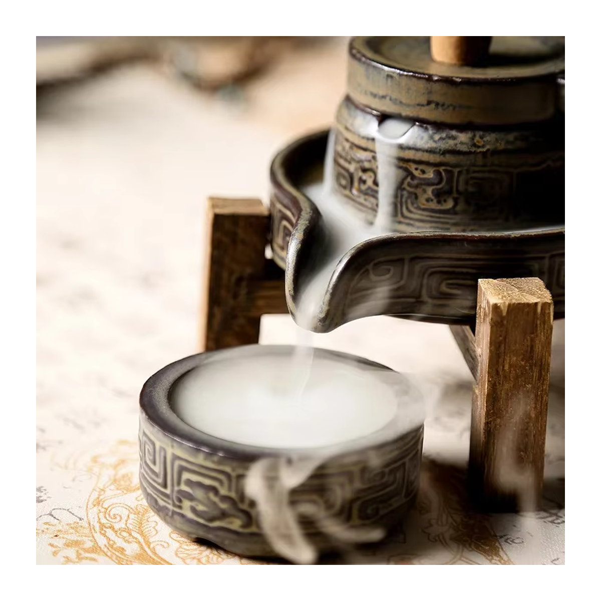 Handgefertigtes Keramik-Räuchergefäß von MINIDEAL in Grau für Zen-Meditation und Rückfluss-Räucherstäbchenhalter mit geometrischem und orientalischem Design - Bild 2