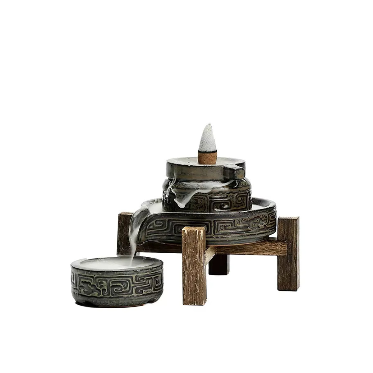 Handgefertigtes Keramik-Räuchergefäß von MINIDEAL in Grau für Zen-Meditation und Rückfluss-Räucherstäbchenhalter mit geometrischem und orientalischem Design - Bild 5