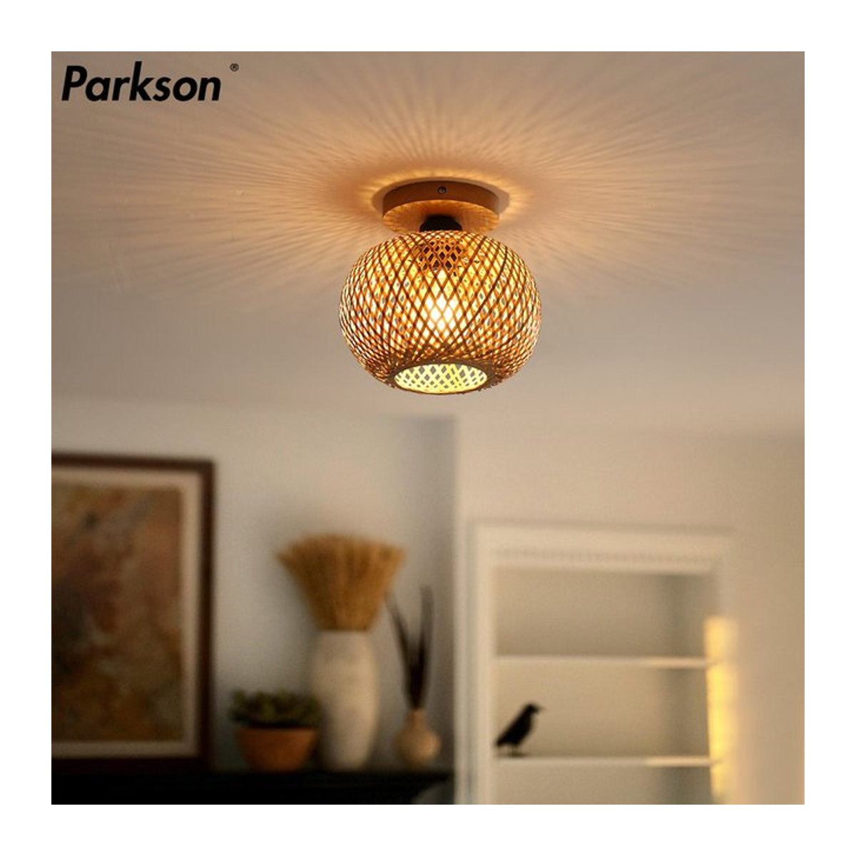 Handgemachte Bambus Deckenleuchte aus Rattan im Bohemian Stil von PARKSON in Braun - Bild 1