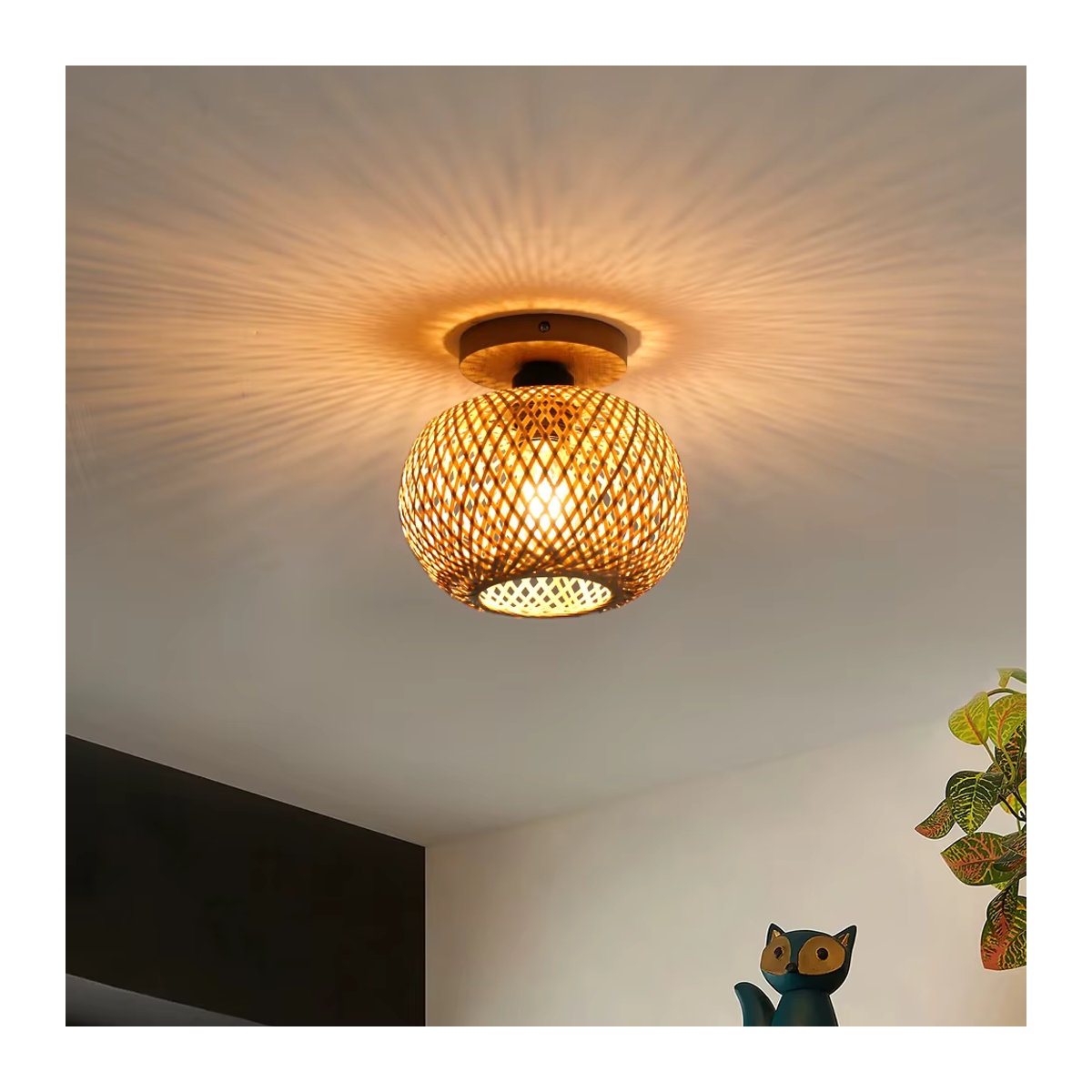 Handgemachte Bambus Deckenleuchte aus Rattan im Bohemian Stil von PARKSON in Braun - Bild 3
