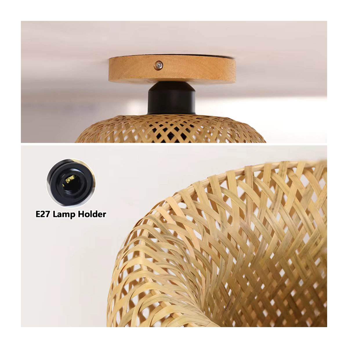 Handgemachte Bambus Deckenleuchte aus Rattan im Bohemian Stil von PARKSON in Braun - Bild 4