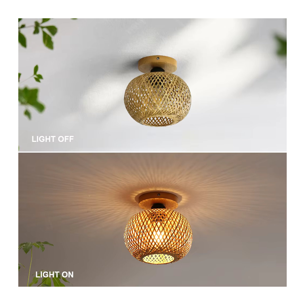 Handgemachte Bambus Deckenleuchte aus Rattan im Bohemian Stil von PARKSON in Braun - Bild 6