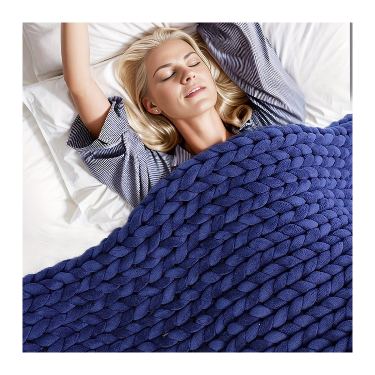 Handgemachte gewichtete Decke von JUANNAI in Queen-Size, weiche und atmungsaktive Minky Chunky Strickdecke zum Wärmen - Bild 1
