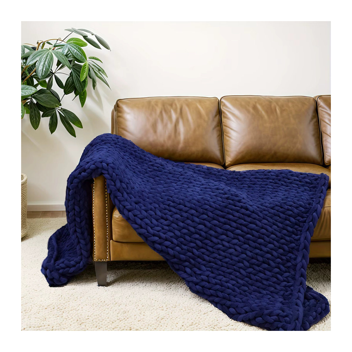Handgemachte gewichtete Decke von JUANNAI in Queen-Size, weiche und atmungsaktive Minky Chunky Strickdecke zum Wärmen - Bild 2