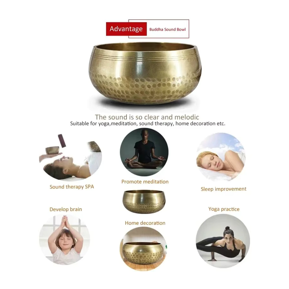 Handgemachte tibetische Klangschale aus Messing in Gold für Yoga und Meditation - Bild 5