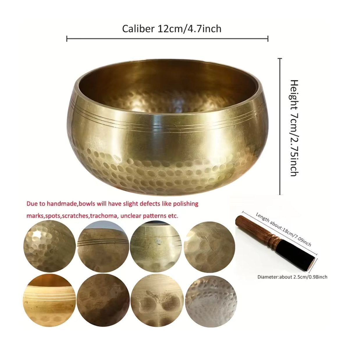 Handgemachte tibetische Klangschale aus Messing in Gold für Yoga und Meditation - Bild 6