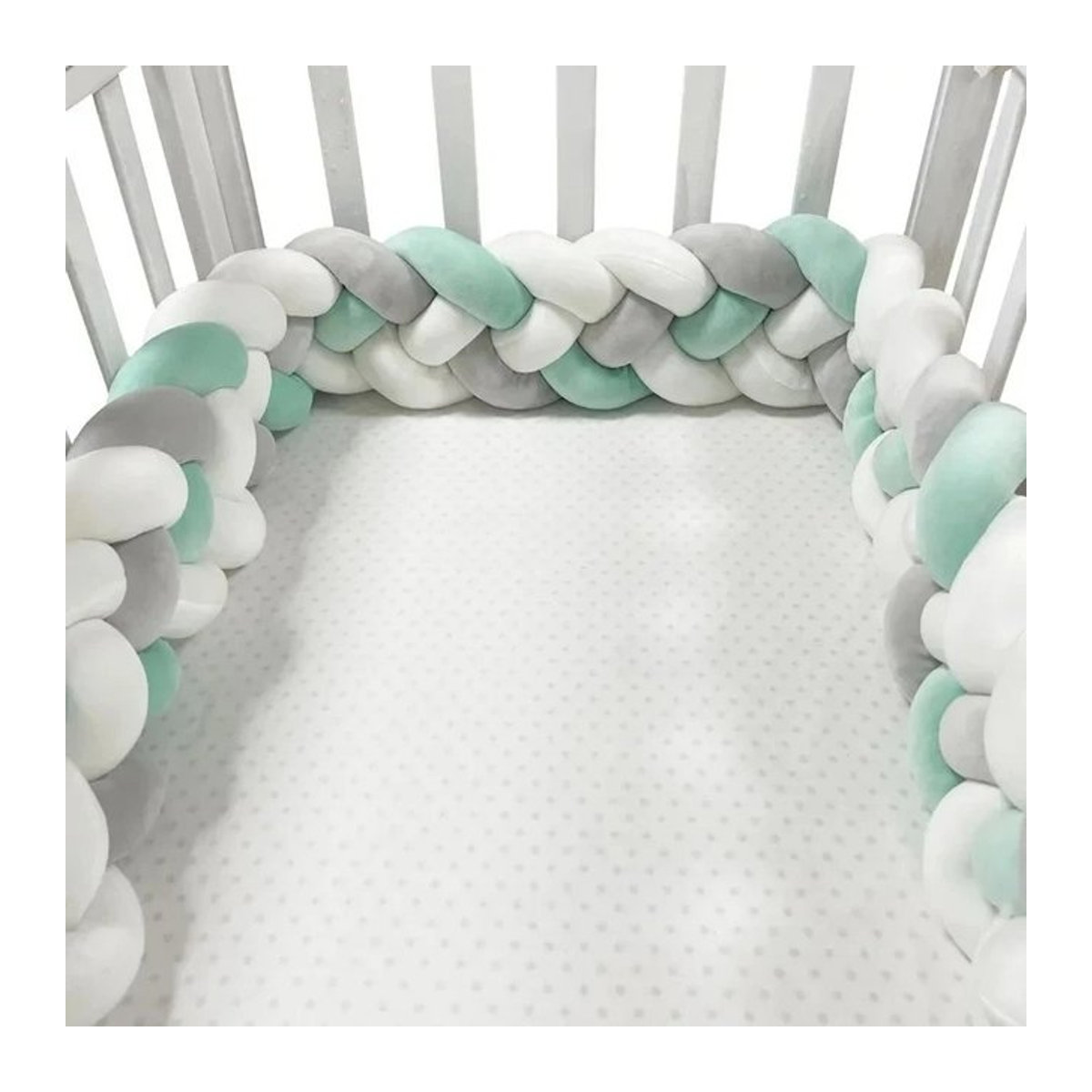 Handgemachtes Babybett Stoßstangen Kissen aus geknotetem Plüsch Geflecht in Mehrfarbig als Schutz und Dekoration für dein Babyzimmer - Bild 1
