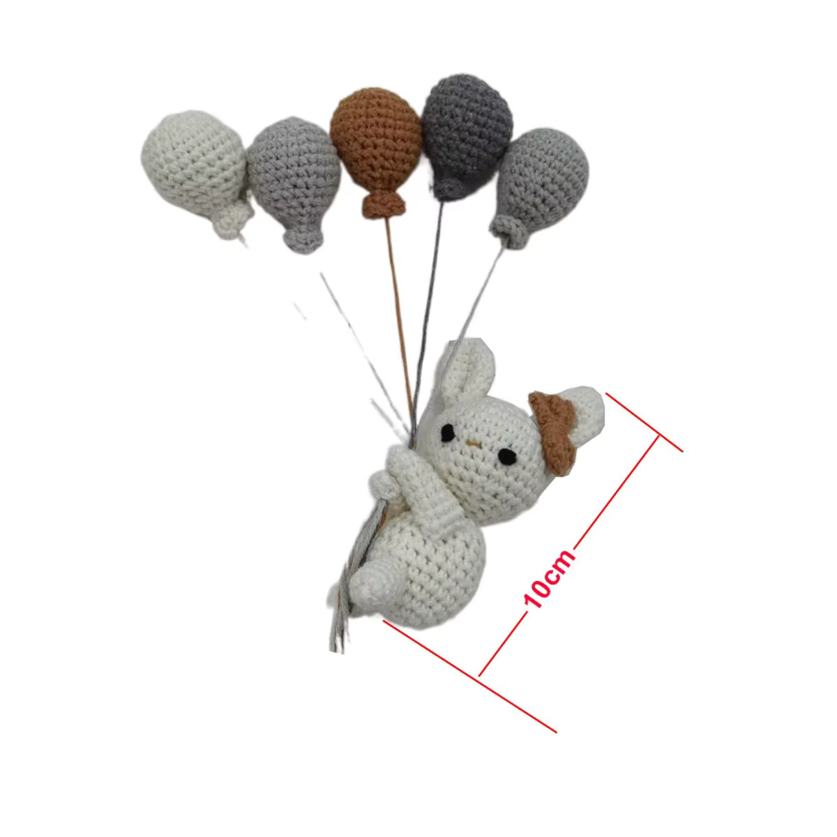 Handgemachtes Kaninchen mit Ballon von BBYP in Weiß als hängende Wanddekoration für Kinderzimmer und Wohnzimmer, Höhe: 10 cm - Bild 2
