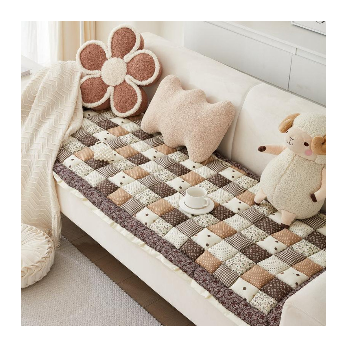 Handgemachtes Koreanisches Plüsch-Kissen im Dampfbrötchen-Design, rutschfestes und verdicktes Sofakissen für Herbst und Winter, B/B/H: 40 x 40 cm - Bild 1