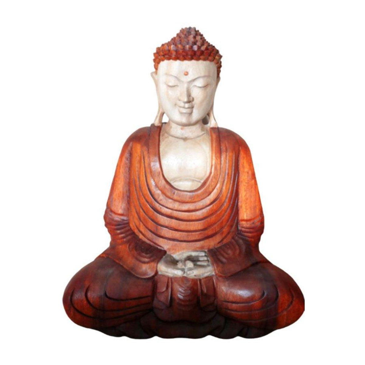 Handgeschnitzte Buddha-Statue aus Suarholz von SHAMTAM in rötlich-braun und cremig, Höhe: 40 cm - Bild 4