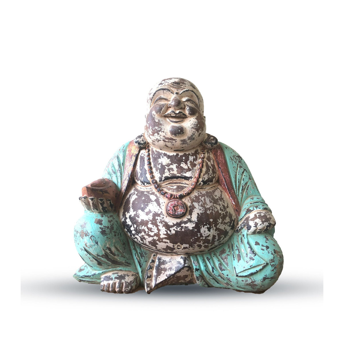Handgeschnitzte Buddha Statue SHAMTAM im Vintage-Stil aus Holz, Farbe Minze, Höhe: 40 cm - Bild 2