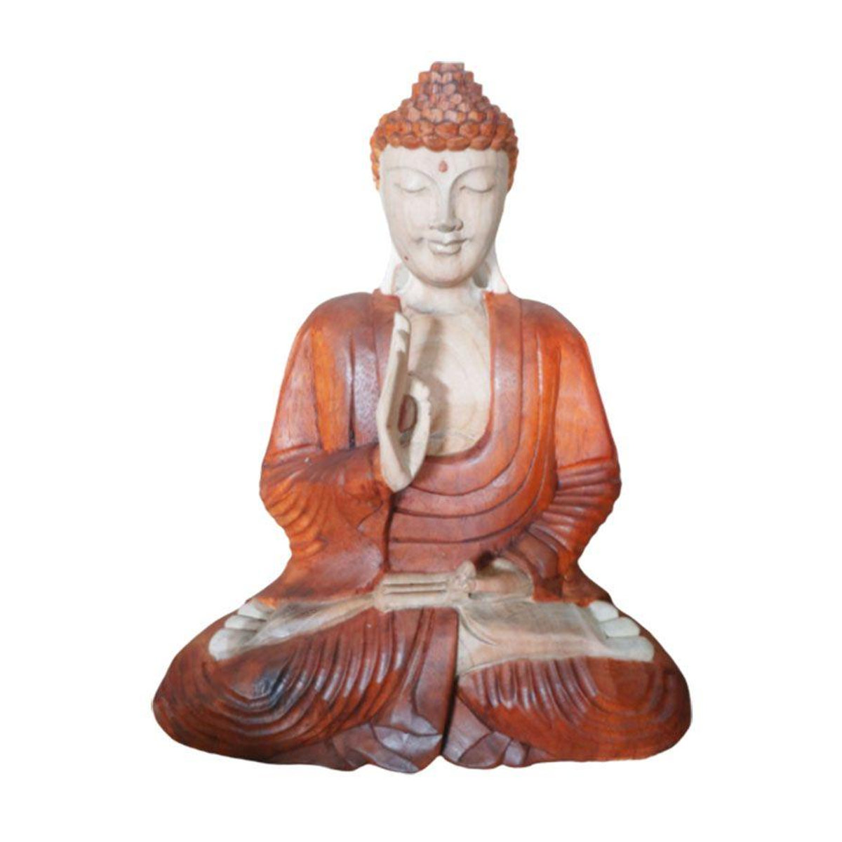 Handgeschnitzte Buddha Statue von SHAMTAM aus Suarholz in Bernstein und Cremeton, Höhe: 60 cm - Bild 2