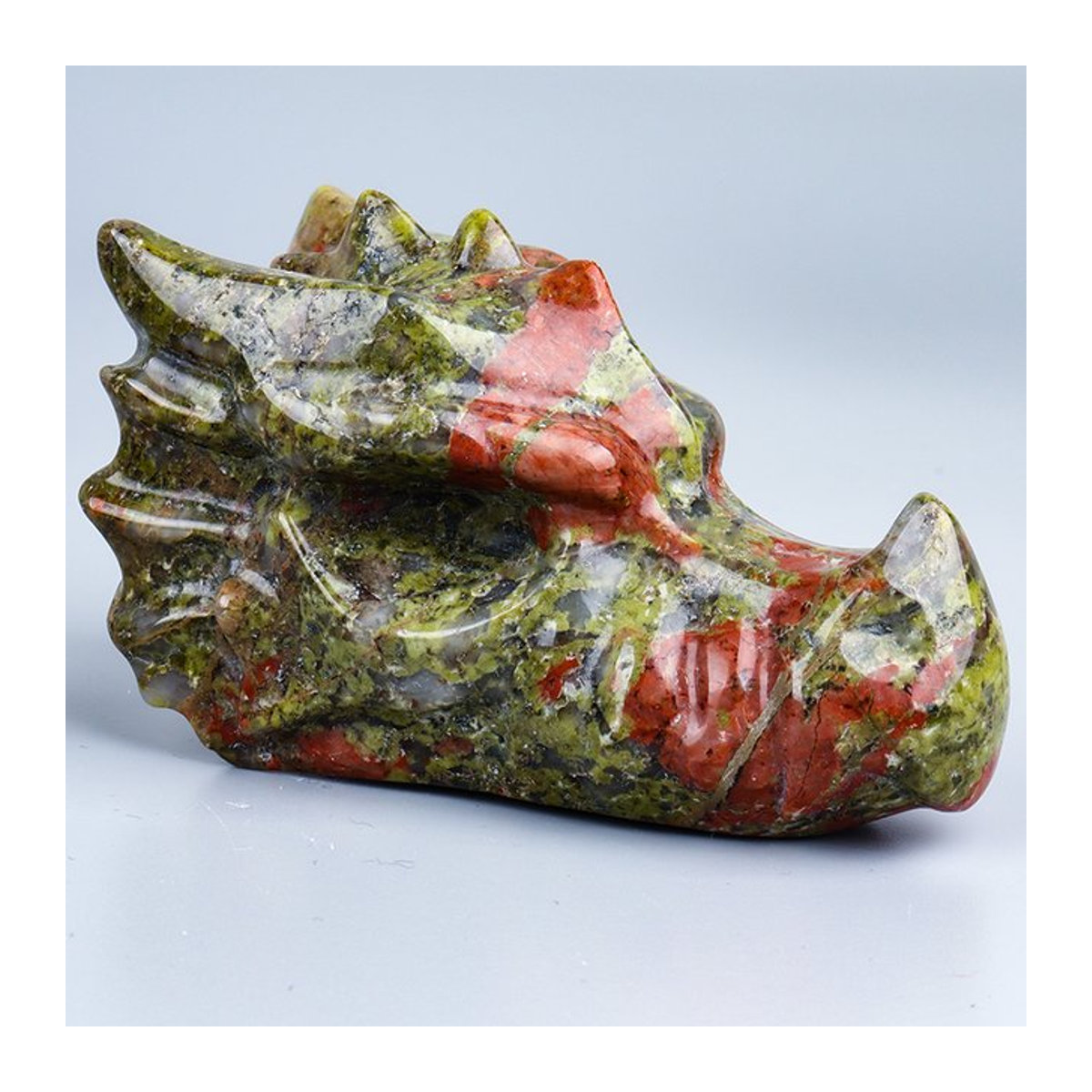 Handgeschnitzte Drachenschädel Figur aus Unakite und blauer Jade, Kristall-Dekoration für dein Chakra-Handwerk, Multicolor, Höhe: 7,62 cm - Bild 1