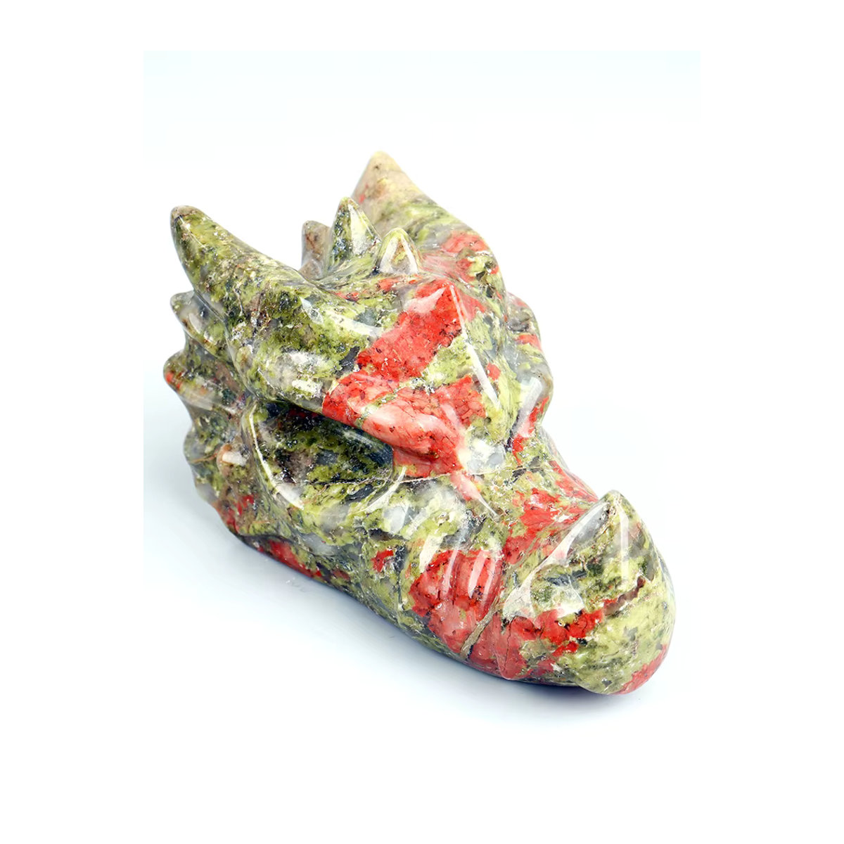 Handgeschnitzte Drachenschädel Figur aus Unakite und blauer Jade, Kristall-Dekoration für dein Chakra-Handwerk, Multicolor, Höhe: 7,62 cm - Bild 2