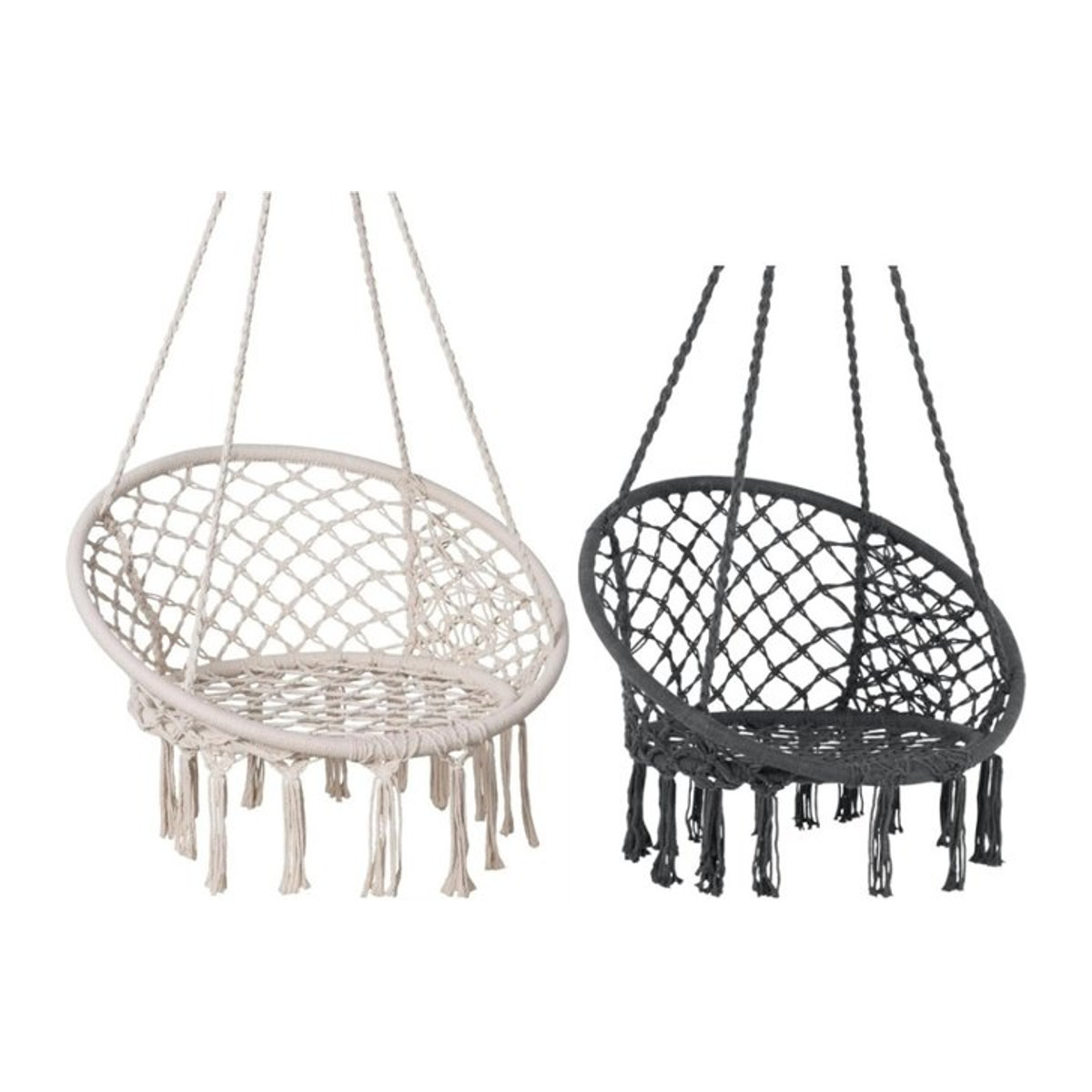 Handgewebte Makramee Schaukel aus Seil in Weiss für Garten, Terrasse oder Innenräume - Bild 1